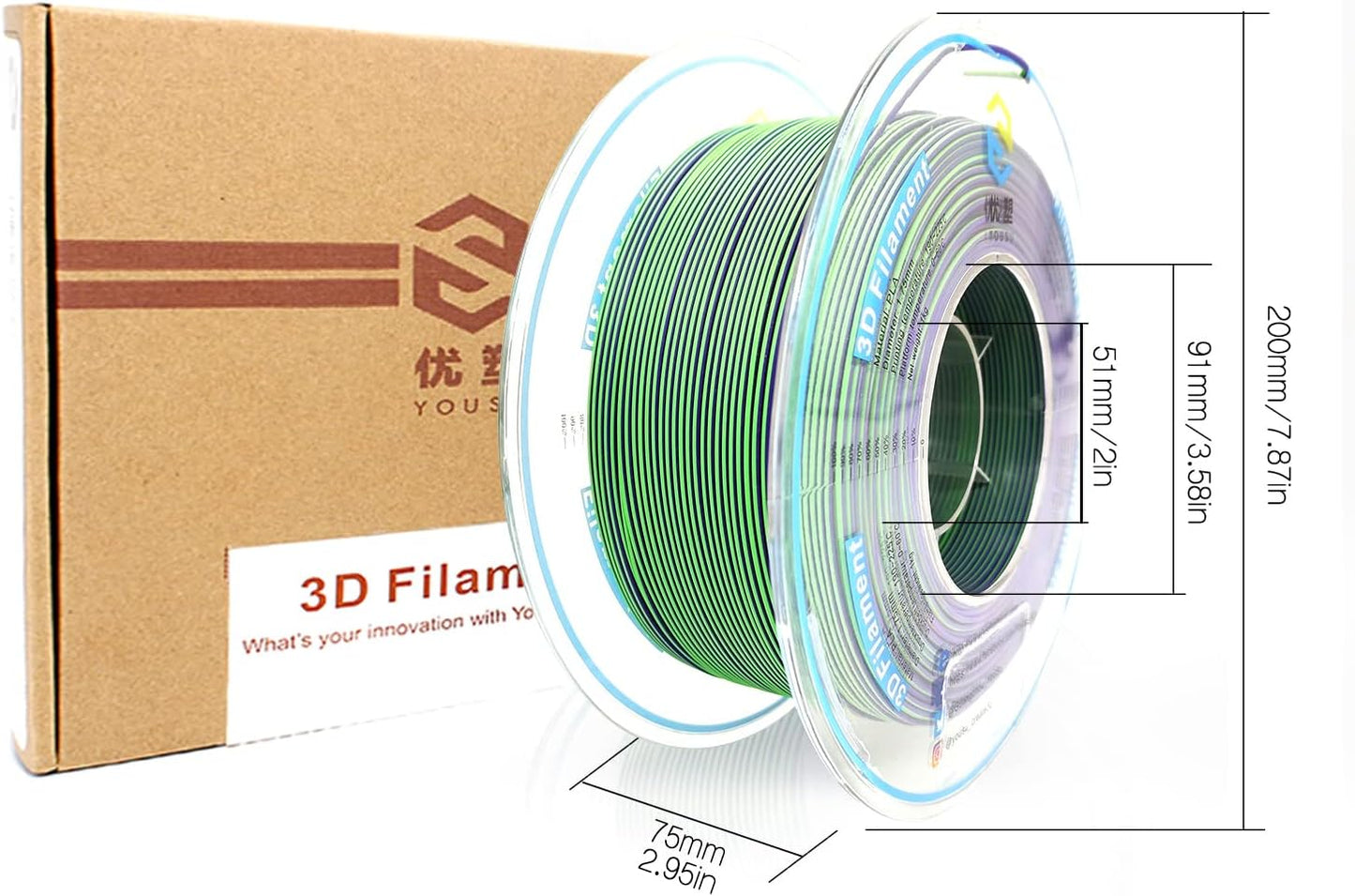YOUSU Matte Dual Color PLA Filament Coextrusion Filament Multicolor 3D Printer Filament 1kg Compatible with Most of 3D Printer, Matte Lilac Green Color Change PLA.