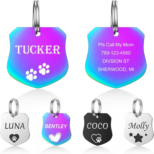 Dog Tags Engraved for Pets - YEHANTI Personalized Dog Tags with Lovely Icons, Durable Stainless Steel Pet ID Tags for Small Large Dogs Cats, Custom Dog Name Tags Engraved on Both Sides (Badge)