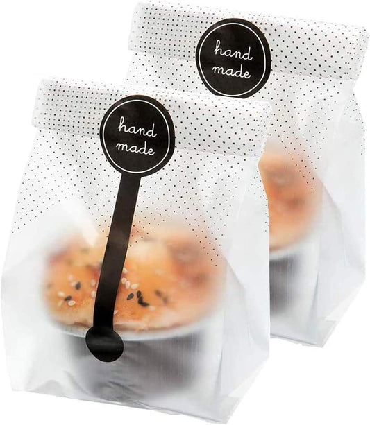 Palksky (400Pcs)200pcs Translucent Plastic Bags/Bakery Bags with 200pcs Handmade Stickers for Muffin Cookie Cake Chocolate Candy Snack Wrapping Bakery Packaging