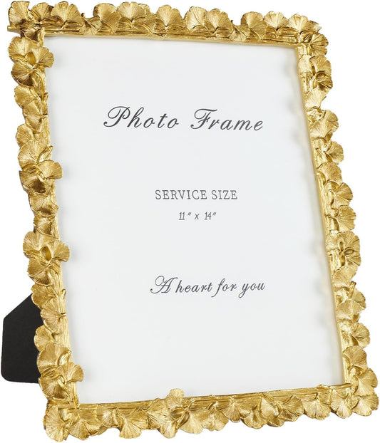 Cuspin 11x14 Picture Frame Vintage Gold Frames, Ornate Leaf Textured Hand-Crafted Resin with Glass Front, Gold Picture Frames for Tabletop Display, Retro Design Home Decor