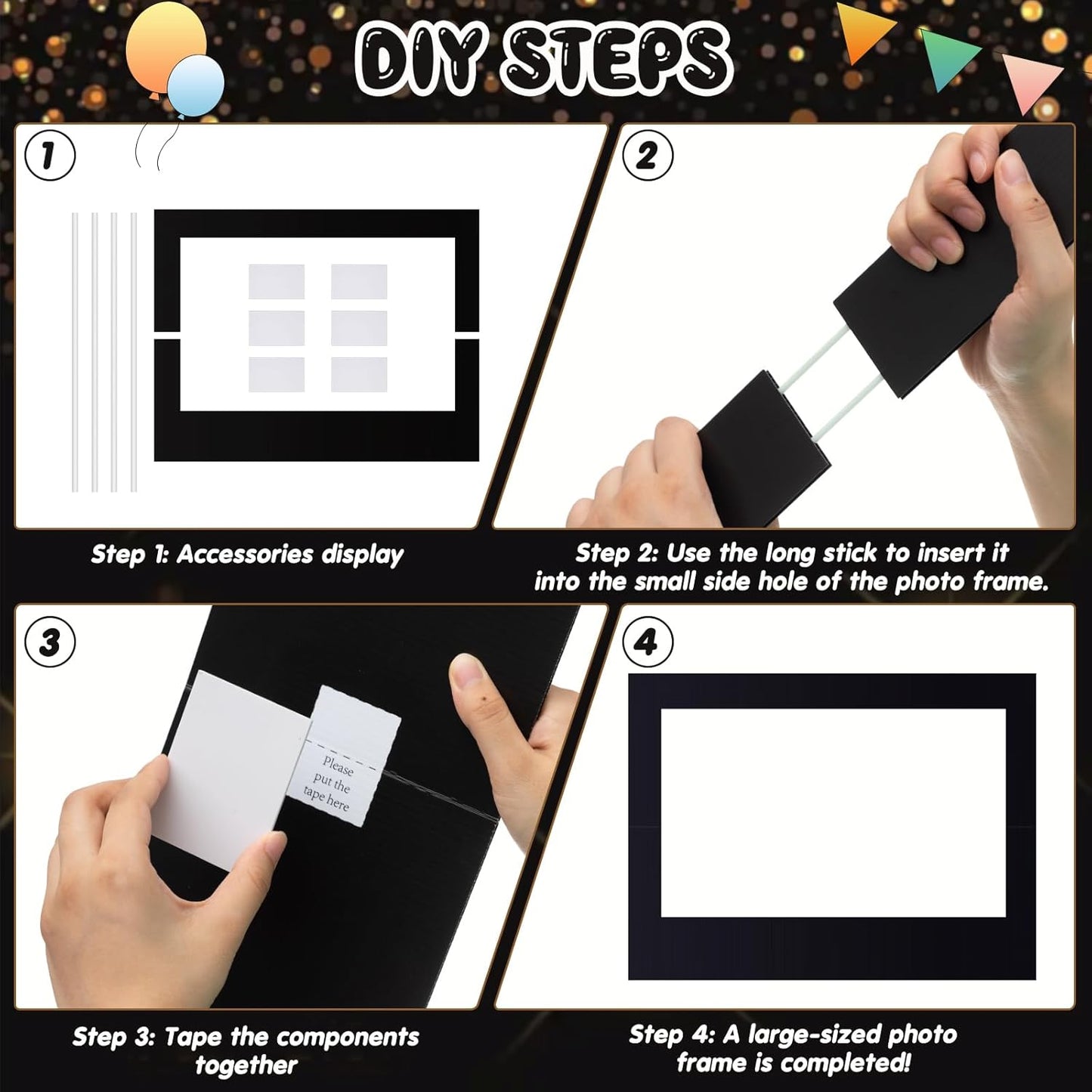 32 x 24 Inch Large Blank DIY Photo Booth Props Picture Frame Party Frame DIY Photo Booth Props Selfie for Birthday, Graduation, Christmas Holiday Party(Black,Horizontal)