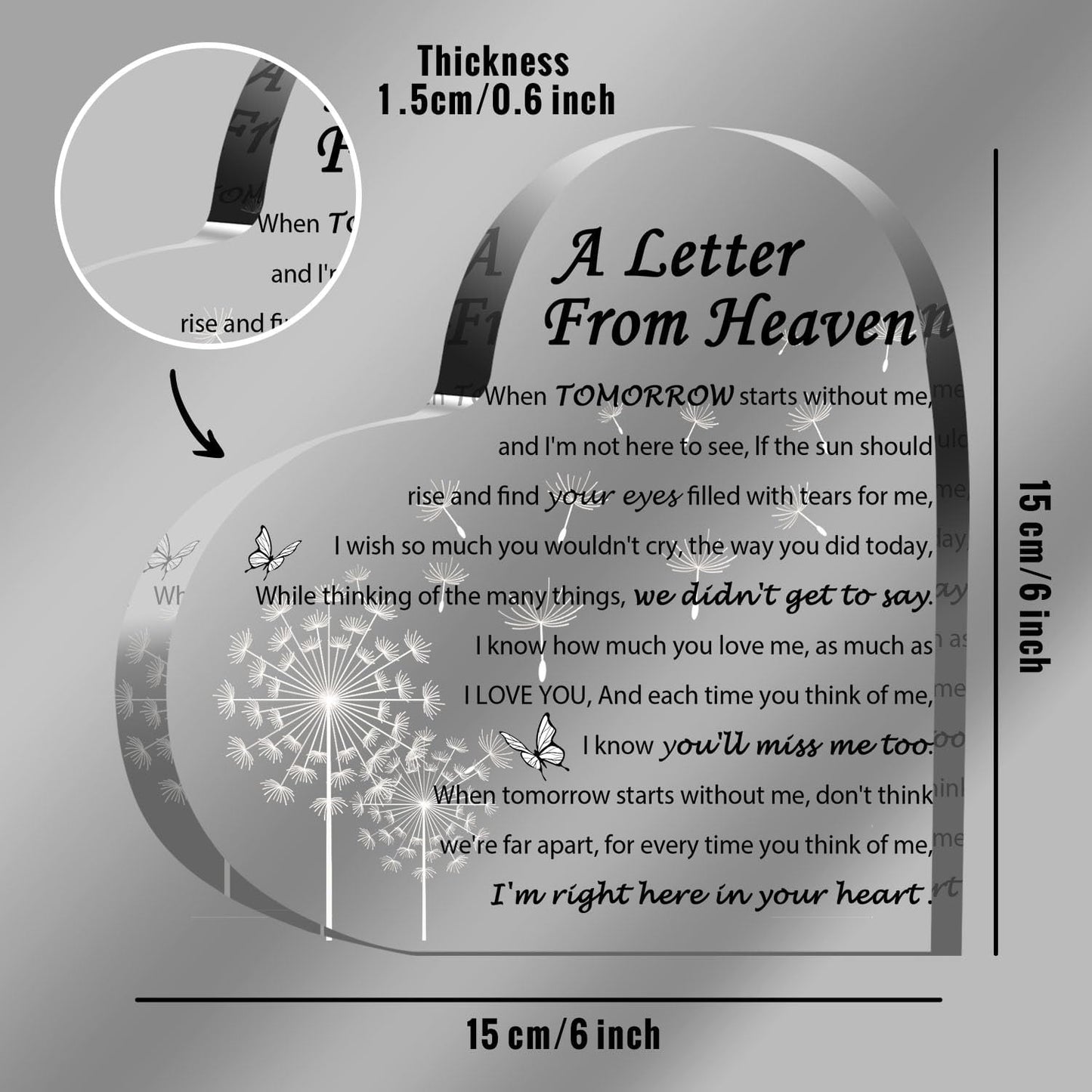 Sympathy Gifts - A Letter from Heaven- Memorial Gift for Loss of Mother Father Husband Son, Acrylic Heart Keepsake,Remembrance Sympathy Gifts, grief gifts