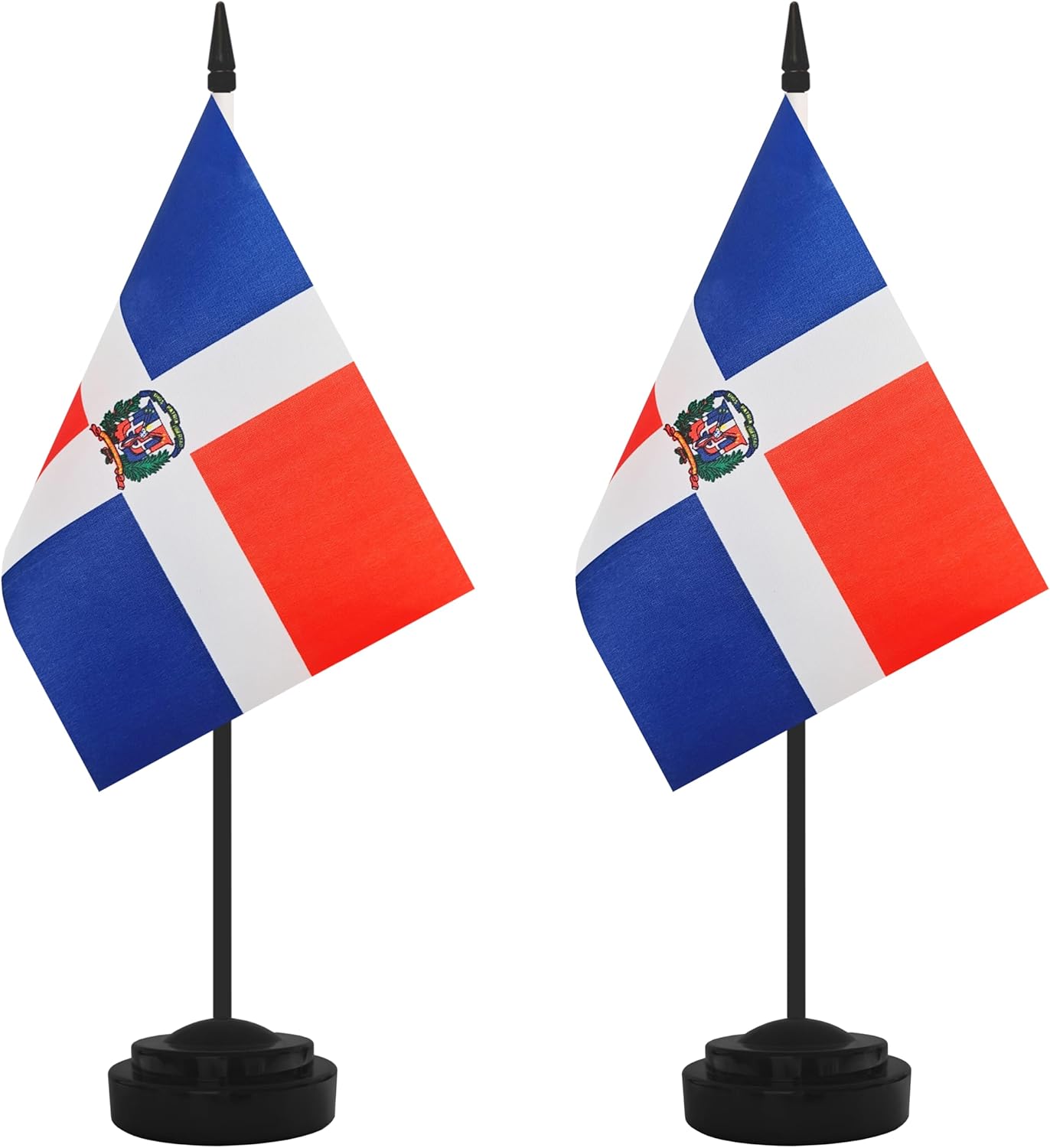 2 Pack Dominica Desk Flag Set, Dominican Desktop Small Miniature Table Office Flag with 12" Black Pole and Black Base, Offices, Classroom, Home, Festival Decoration (Dominica)