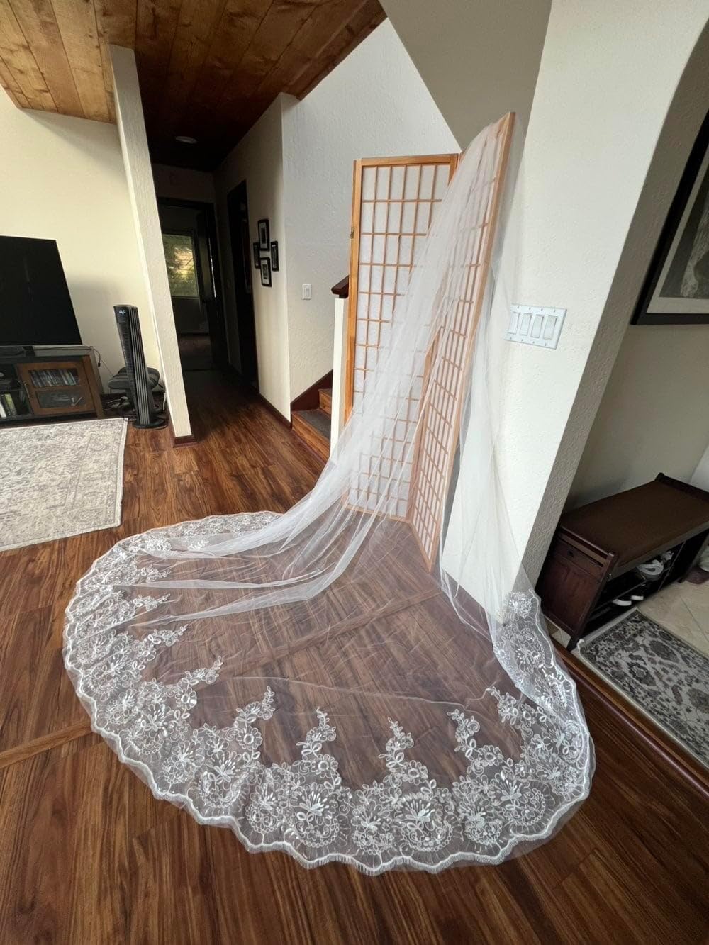 Bridal Veil long Cathedral Length Lace Sequins Edge 1 Tier Wedding Veil with Metal Comb for Brides