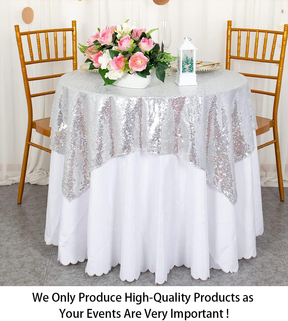 ShinyBeauty Sequin Tablecloth-Silver Sequin Table Overlay and Sequin Tablecloth/Linen for Wedding/Party/Event/Decoration 54inx54in