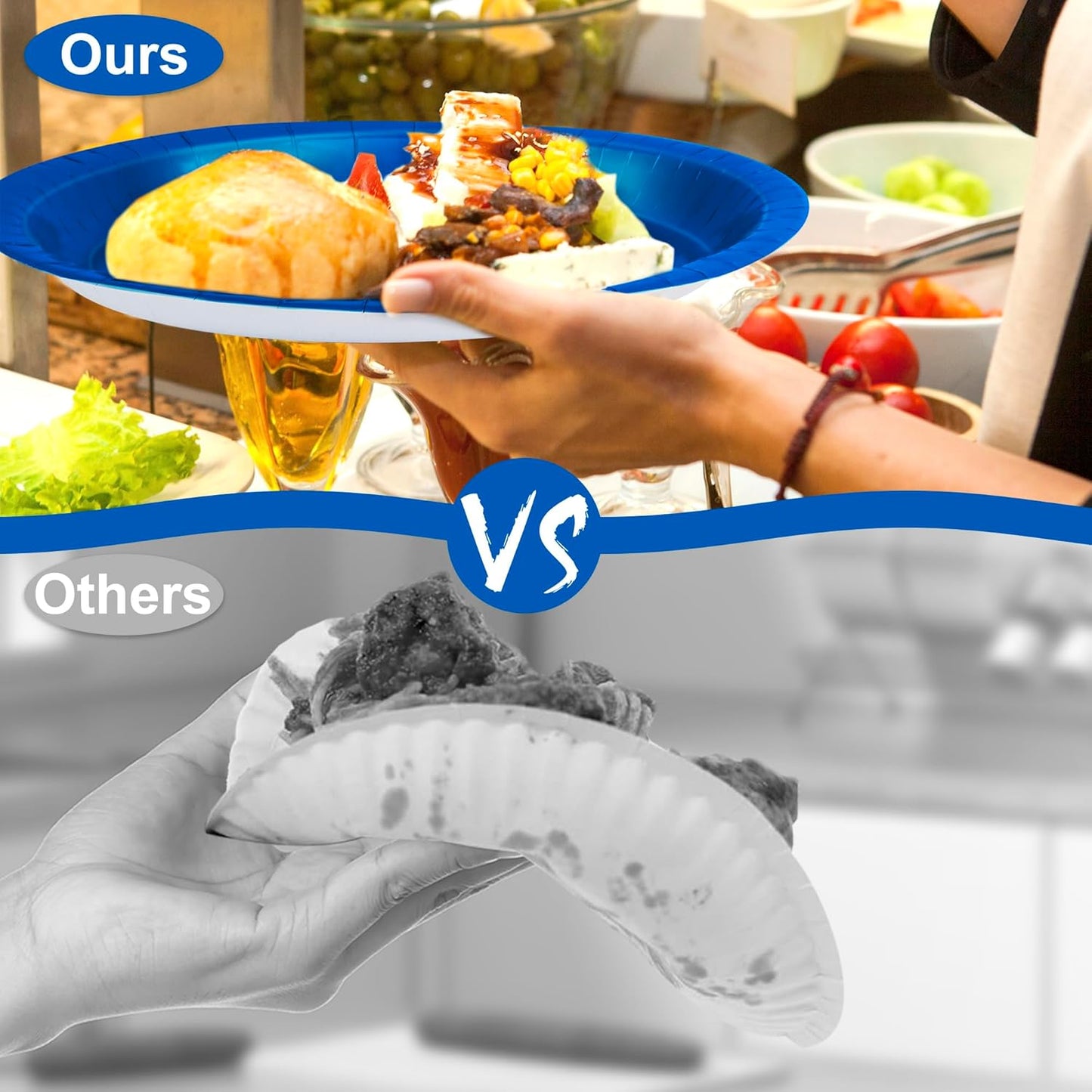 QZYL 50 Count Blue Oval Large Paper Plates, 12.2'' X 10.2'', Bulk Dinner Plates for Birthday, Picnic, Holiday, Camping, Barbecue, Baby Shower Parties