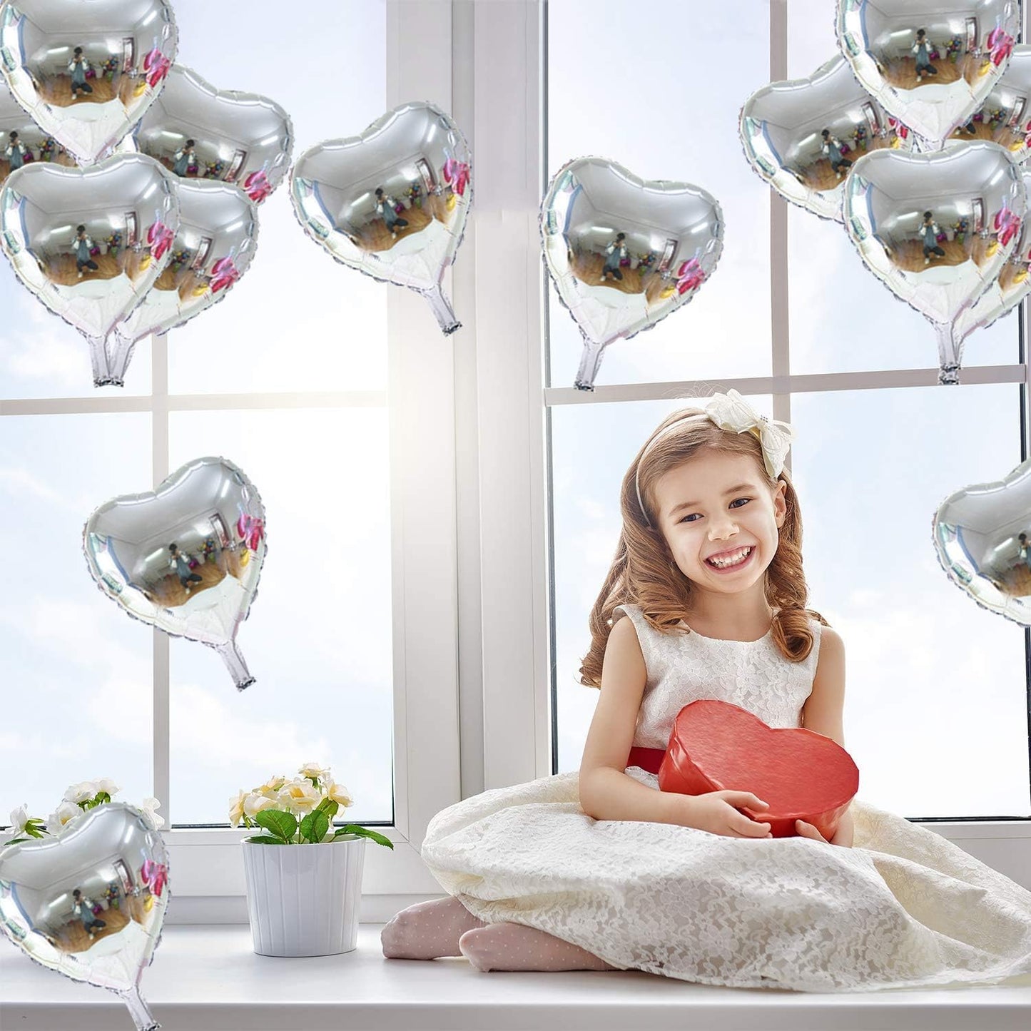 50 Pcs 10 inch Heart Shape Foil Mylar Balloons for Birthday Party Decorations, Wedding Decorations, Engagement Party, Valentine's Day, Celebration, Holiday, Show, Party Activities (Silver)