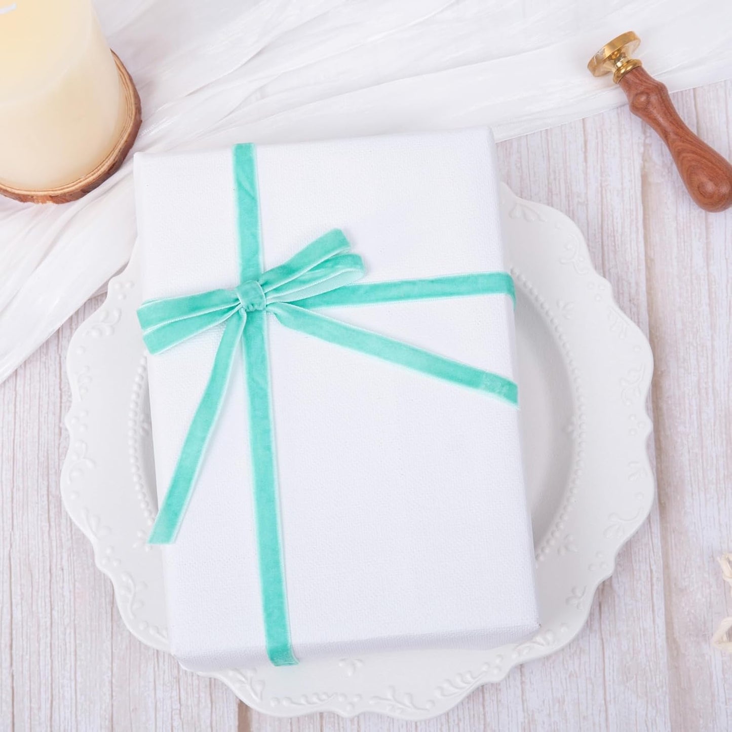 Vintage Turquoise Blue Velvet Ribbon, 3/8 Inch X 25Yd