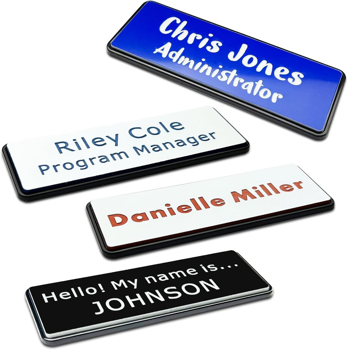 Custom Engraved Name Tag ID Badges Personalized Identification with Pin or Magnetic Clip Adhesive Backing (1" x 3")