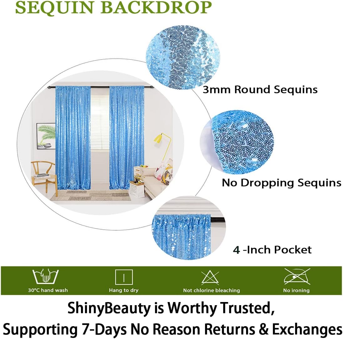 ShinyBeauty Sequin Curtains 2 Panels Baby Blue 4x10ft Shimmer Sequin Backdrop Curtain Sparkly Photography Background Drapes for Parties Wedding Bridal Showers Baby Blue Sequin Backdrop Curtain