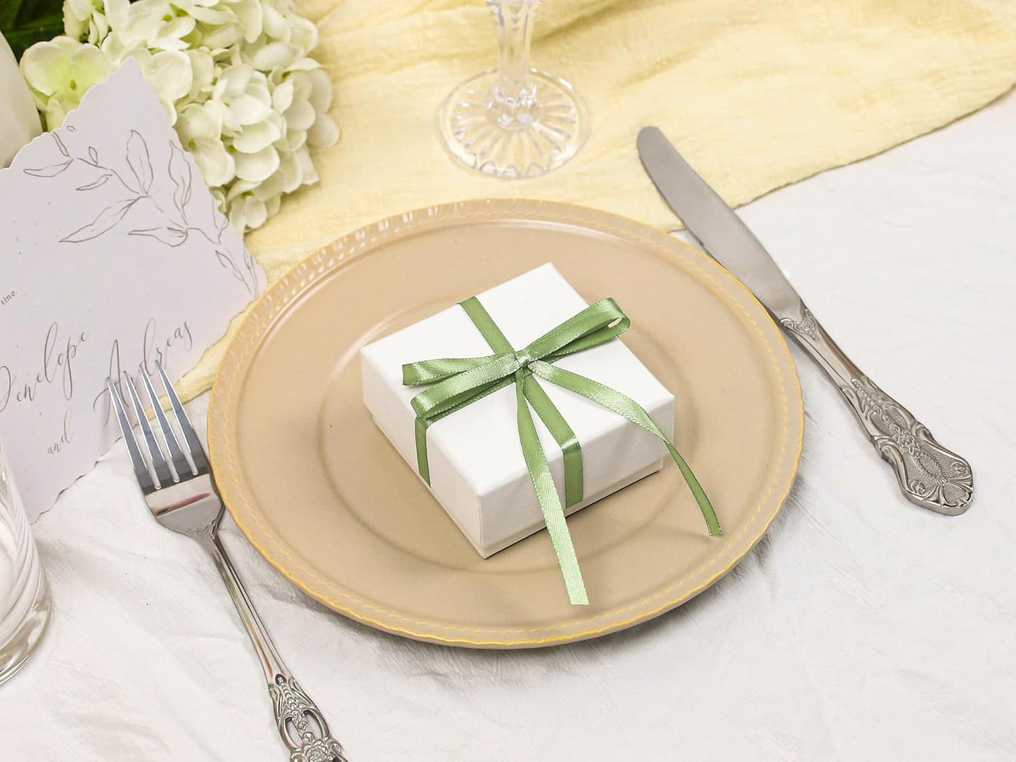 Sage Green Satin Ribbon 1/4 inch X Continuous 25 Yards, Single Face Polyester Ribbon Perfect for Gift Wrapping, Flower Bouquet, Wedding Decor, Crafts, Bow Making, Sewing and More