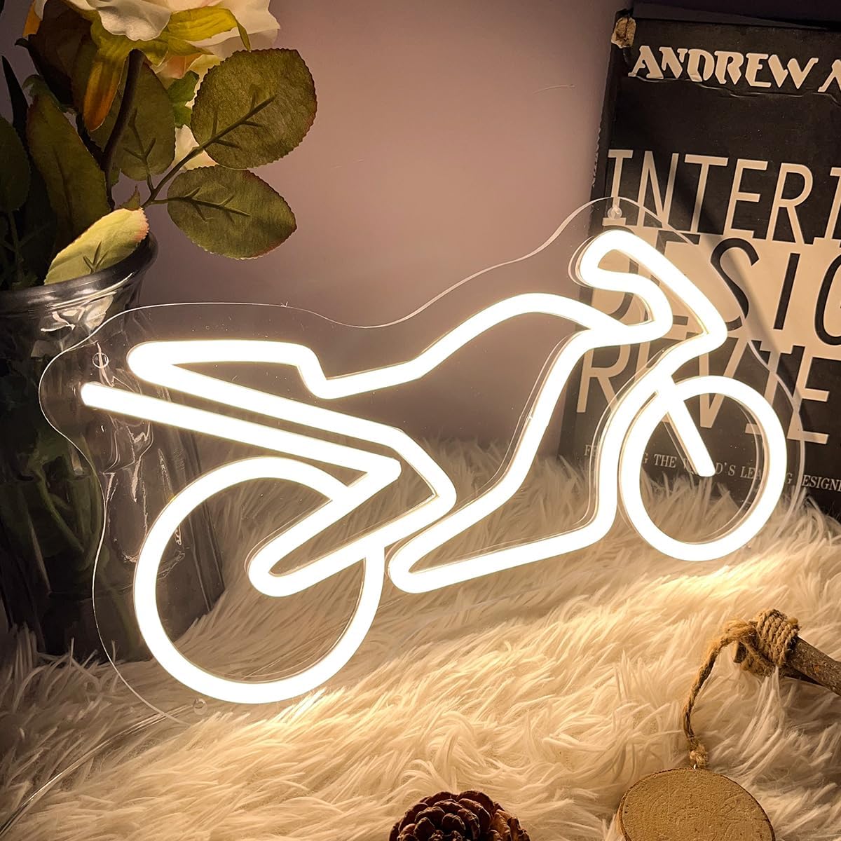 Motorcycle Neon Sign For Spa Beauty Room Nail Brows Lashed Salon Studio LED Wall Art Decor For Business Stores Logo Barber Shops Led Word Indoor Custom Neon Lights 5V USB Powered Warm White 35×20.5 CM