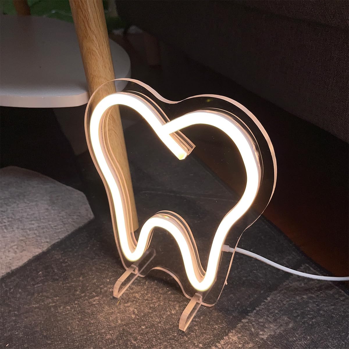 Teeth Table Number Neon Sign Desk Lamp Night Light Wedding Letter LED Neon Sign Wedding Table Decorations Neon Light Shop Bedroom Home Room Decor Christmas Party Warm White USB 20×18 CM