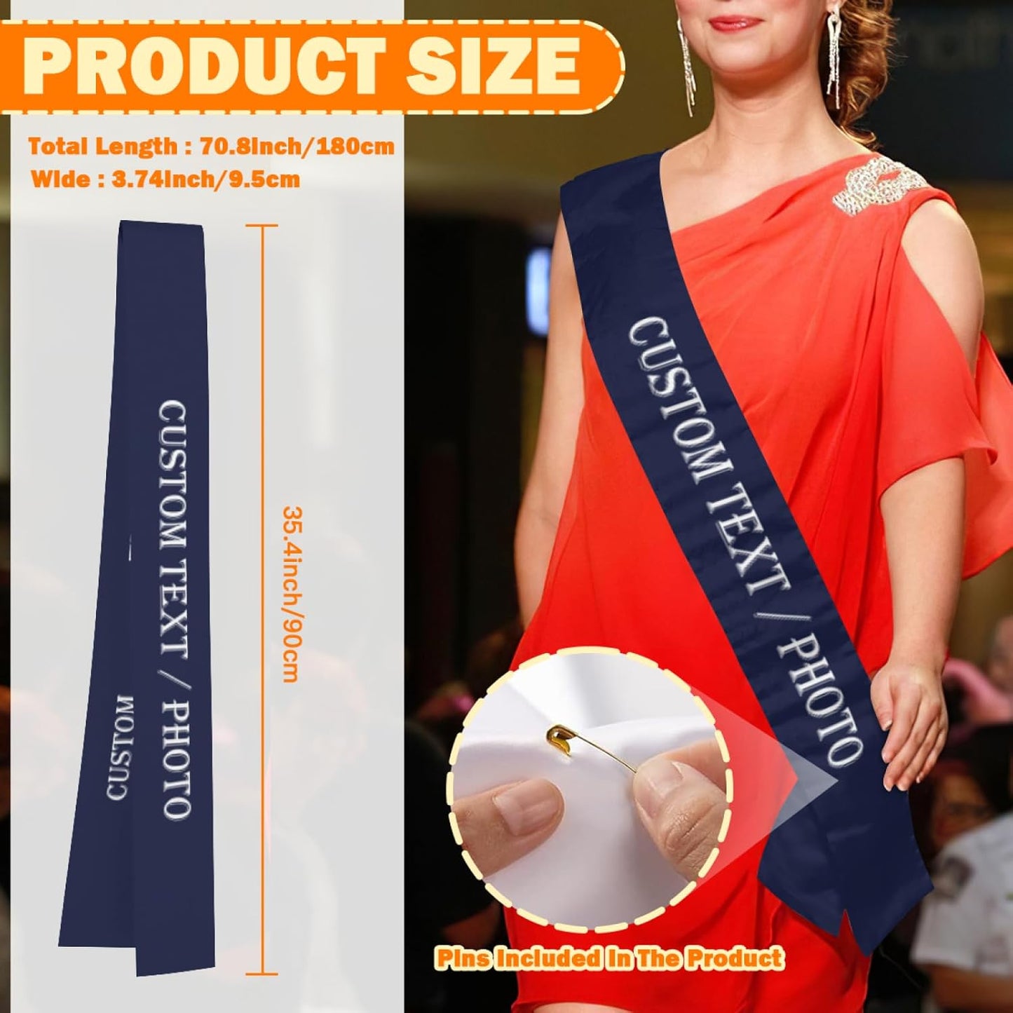 Custom Sash,Personalized Birthday Sash with Text Photo,Customized Bachelorette Sash Quote Sash Bride to Be Sash Color Optional (No decorative edge, Dark Blue)