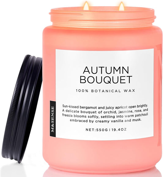 M&SENSE Fall Candle Autumn Flower Scented, Large 19.4oz Natural Soy Wax 110 Hours Burn Time Clean Non Toxic Candle Classic 2 Wicks Gifts