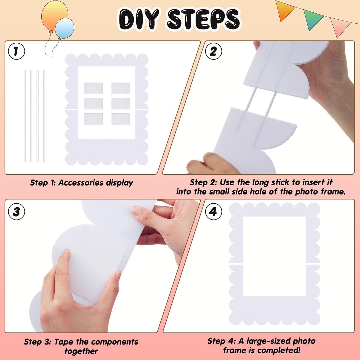 32 x 24 Inch Large Blank DIY Photo Booth Props Picture Frame Party Frame DIY Photo Booth Props Selfie for Birthday, Graduation, Christmas Holiday Party(White,Scalloped)