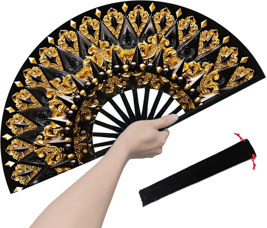Boots on The Ground Fan, Large Folding Hand Fan for Women and Men, Popping Fans for Line Dancing for Raves, EDM, Dance Party, and Home Decoration