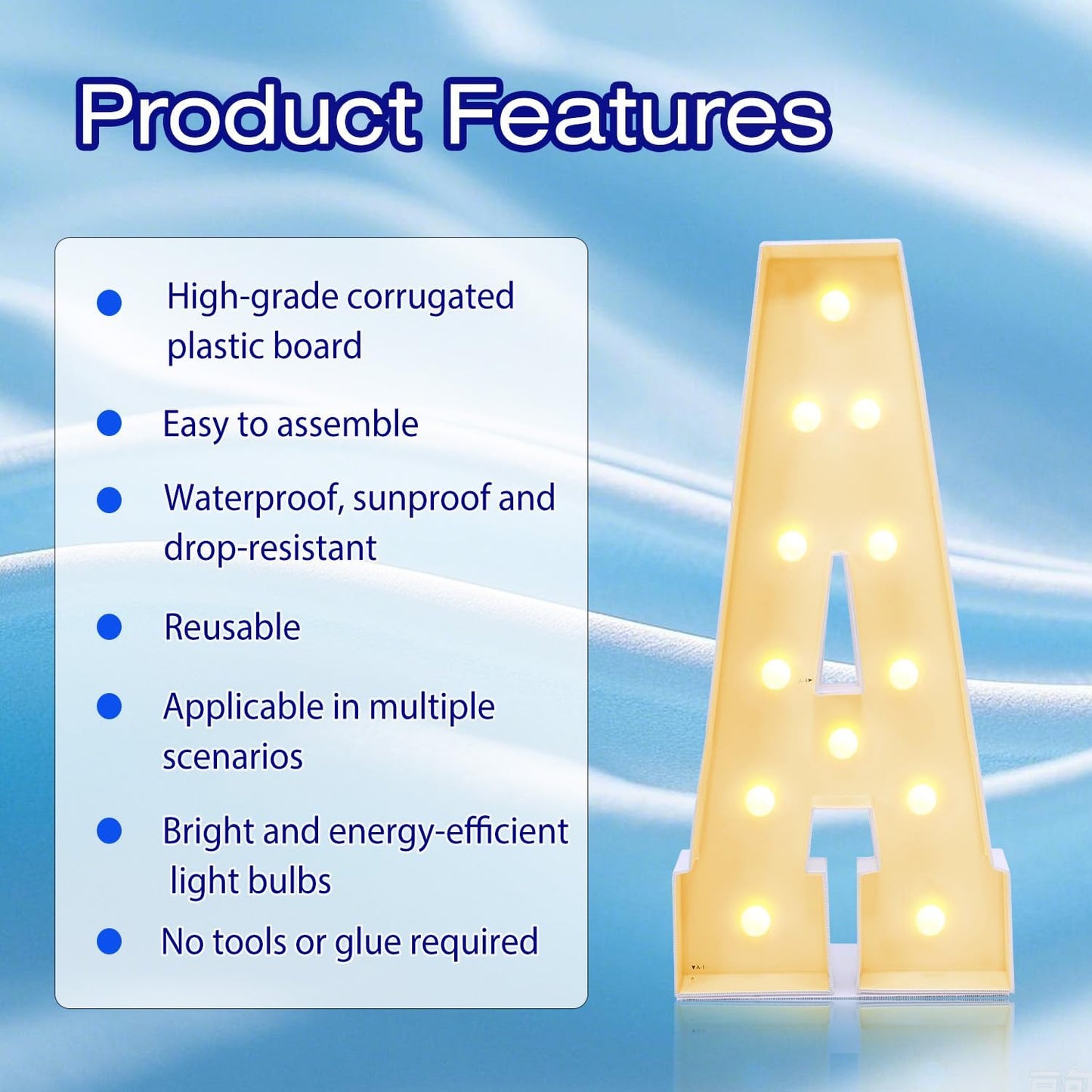 4FT Marquee Plastic Letters A - Light up Letters A Are Made from Corrugated Plastic Board - Quick Assembly Without Tools, Disassembled Components Can Be Used for Garage Sale Signs, Yard Sale Signs