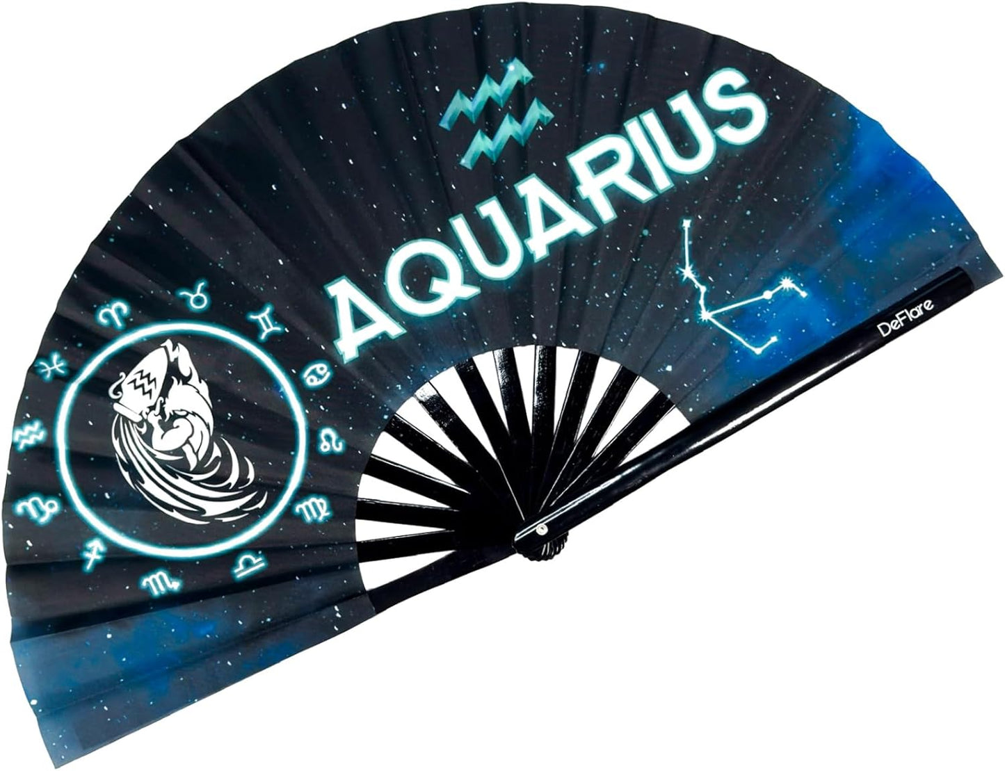 DeFlare | Cosmic Zodiac Rave Fan | Zodiac Sign Hand Fan | Astrology Rave Fan | Hand Fan | Large Rave Fan | Large Clacking Fan