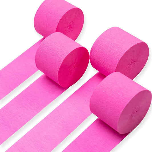 PartyWoo Pink Crepe Paper Streamers 4pcs 328ft Pack of Dark Hot Pink Magenta Fuchsia Crepe Paper Streamers for Birthday Gender Reveal Baby Shower Wedding Bachelorette Princess Party Decorations