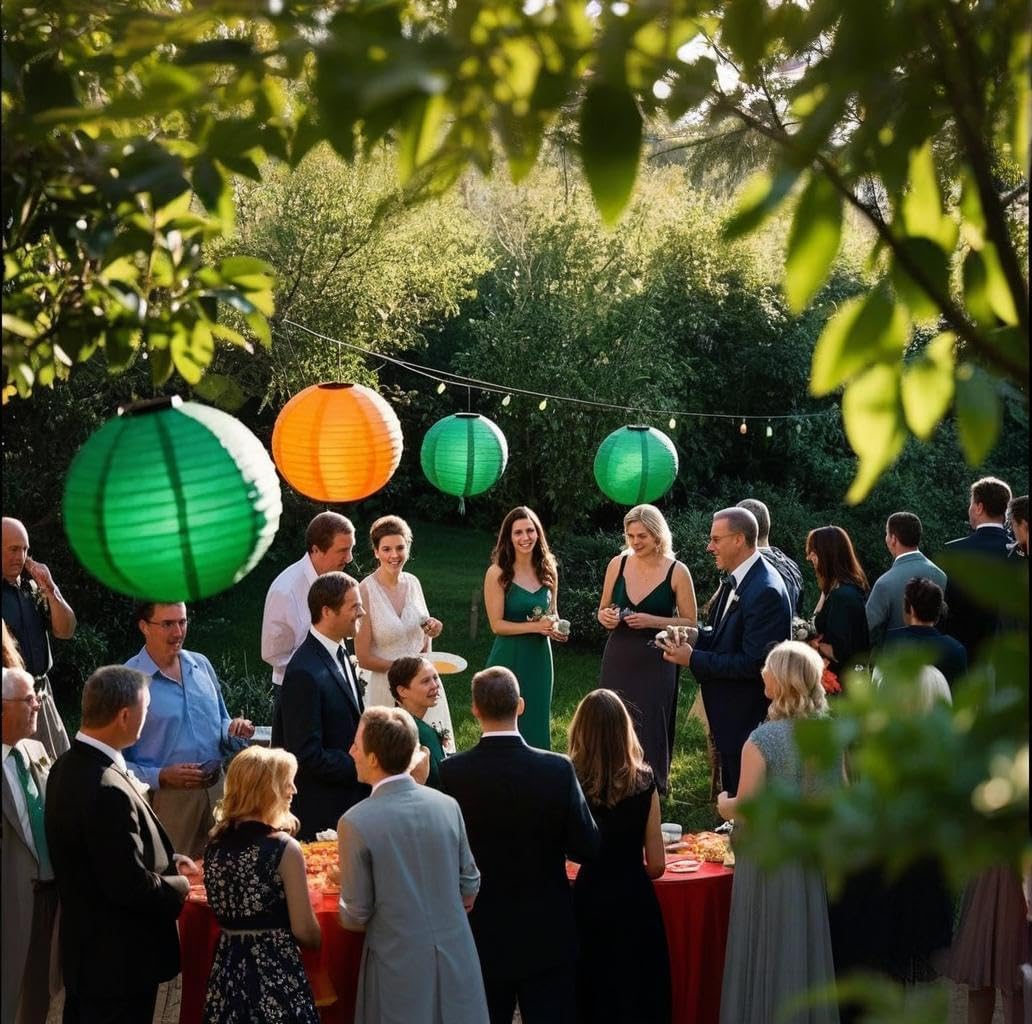 Green Orange Paper Lanterns Decorative 15pcs Party Hanging Decorations for Bachelorette Wedding Birthday Baby Shower Graduation Anniversary Green orangeThemed Room Decor