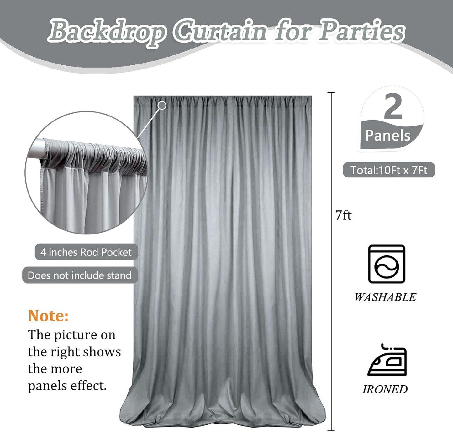 10 x 7 Feet Grey Backdrop Curtain for Partie, Background Curtains for Photoshoot, Birthday, Wedding, Halloween, Thanksgiving, Christmas Day, New Year Party Decorations 5Ft x 7Ft, 2 Panels