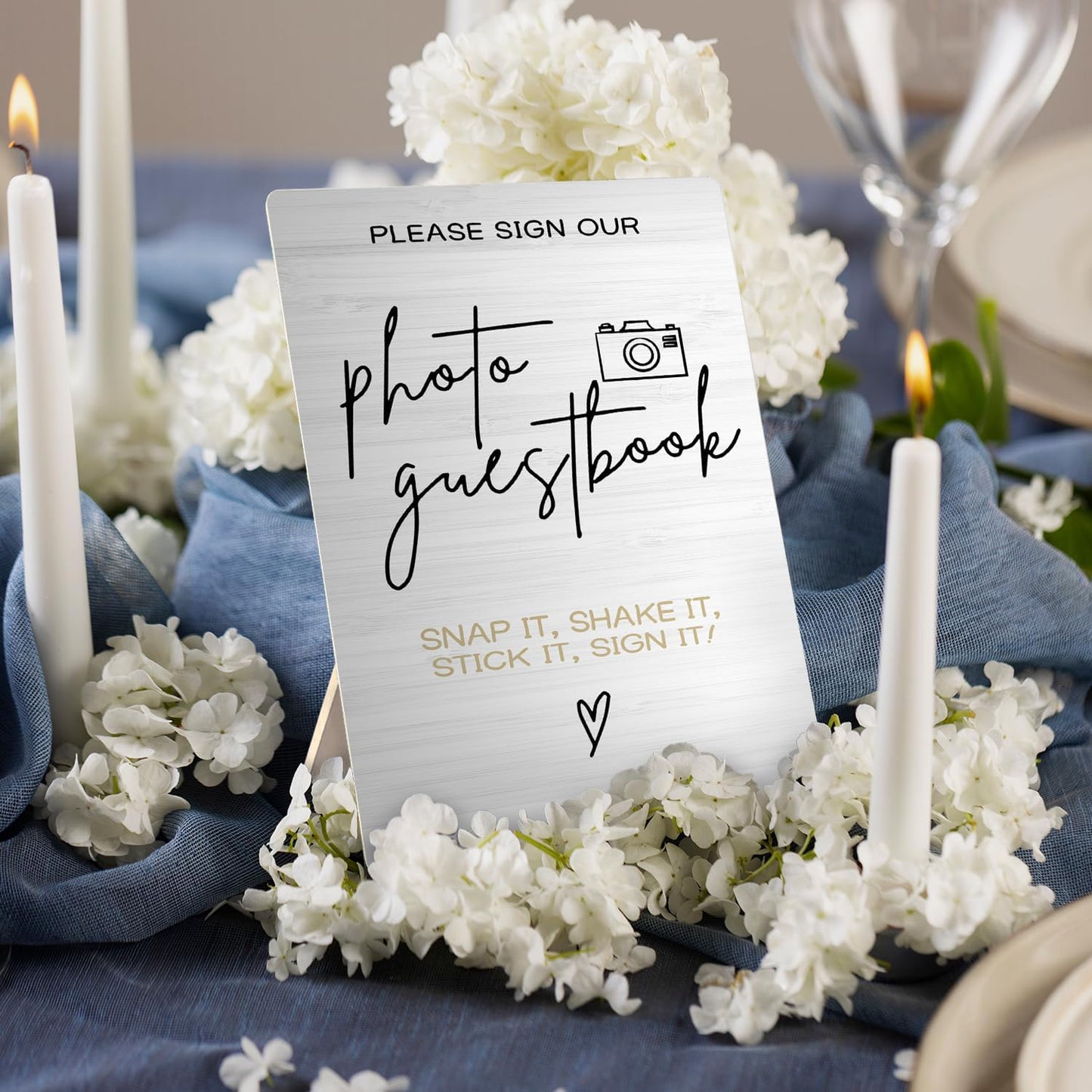 Photo Guest Book Wooden Stand 5x7inch, Wedding Reception Desk Decor for Guests to Sign