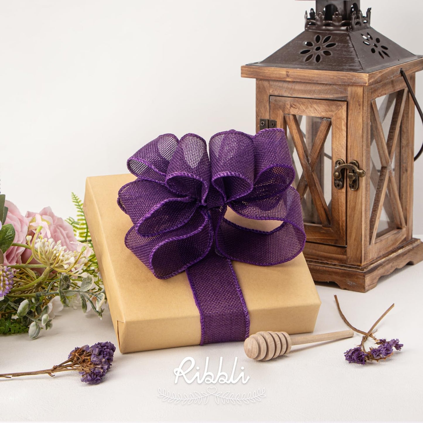 Ribbli Dark Purple Burlap Wired Ribbon,1-1/2 Inch x 10 Yard, Wired Edge Ribbon for Big Bow,Wreath,Tree Decoration,Outdoor Decoration