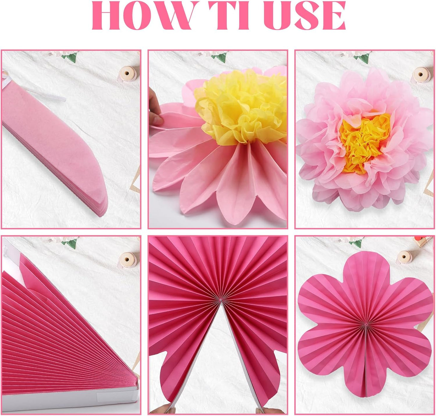 BestoFun 12PCS Paper Flowers Fans Hot Pink Party Decorations Tissue Paper Flowers Decorations for Girl Groovy Birthday Baby Shower Wedding Bachelorette Room Wall Hanging Décor