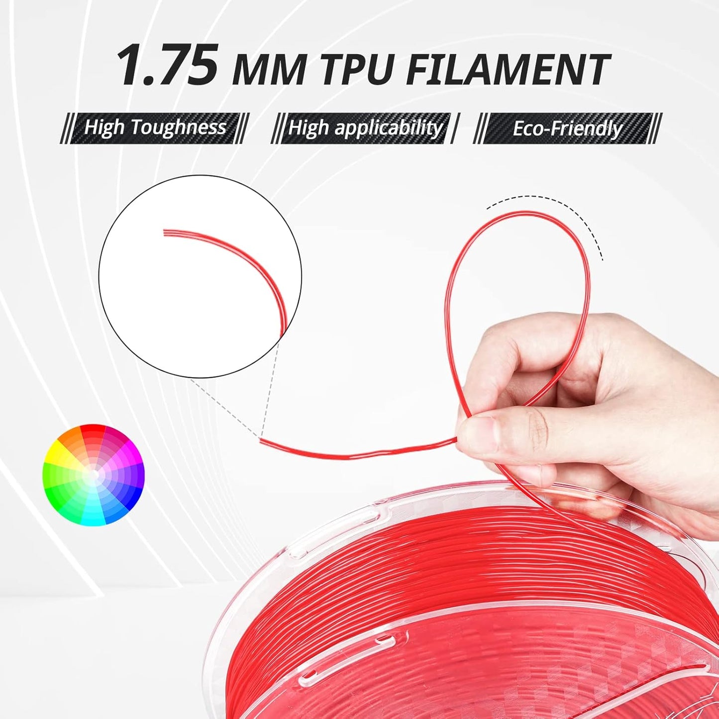 AMOLEN TPU 3D Printer Filament 1.75mm, Flexible Soft TPU 3D Printing Filament Supports High Speed, 1kg Spool(2.2lbs), Red