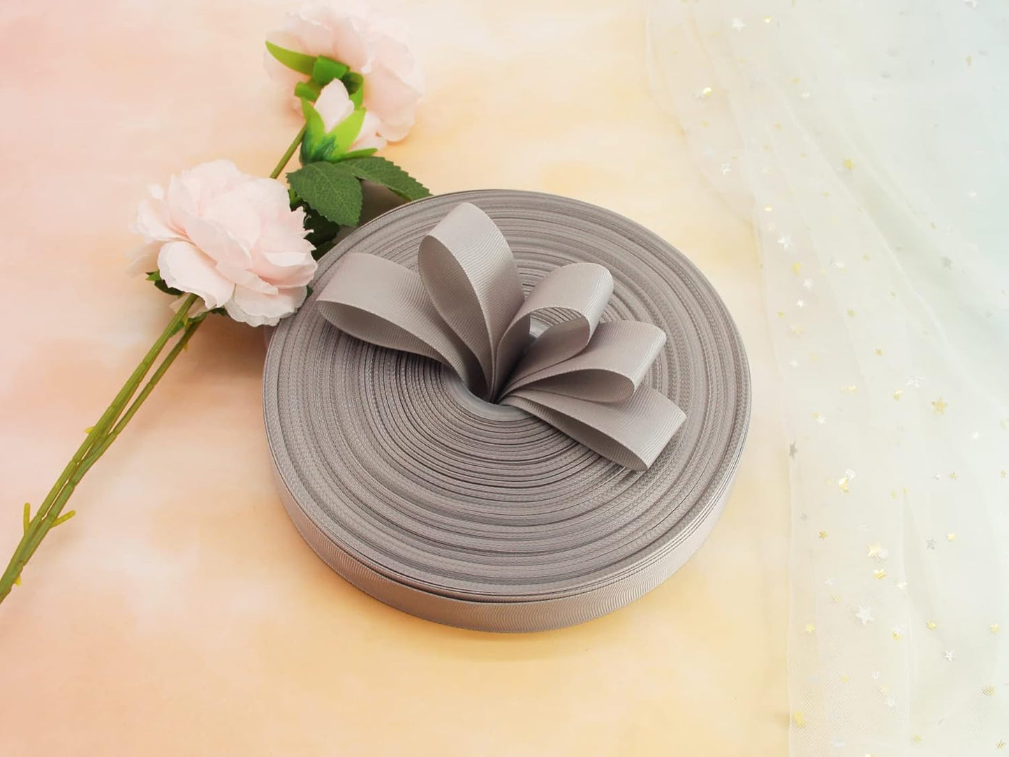 Jesep One Roll 100 Yards Soild Grosgrain Ribbon Boutique Gift Wrapping Package Ribbon, DIY Crafts Bow Hair Headband Accessories Assorted Ribbon#09 (1" 25mm, Gray)