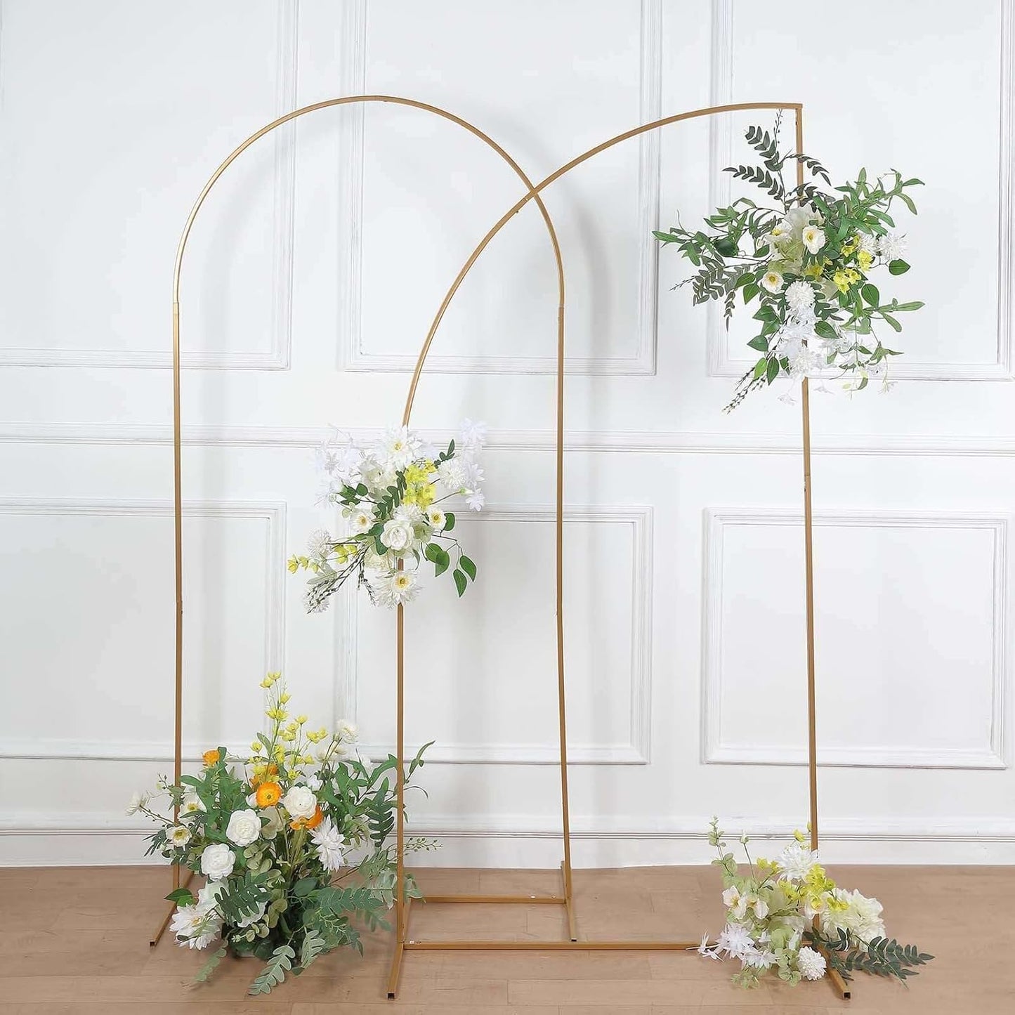 Tableclothsfactory 7ft Gold Metal Wedding Arch Chiara Backdrop Stand, Half Moon Floral Frame Arbor Display