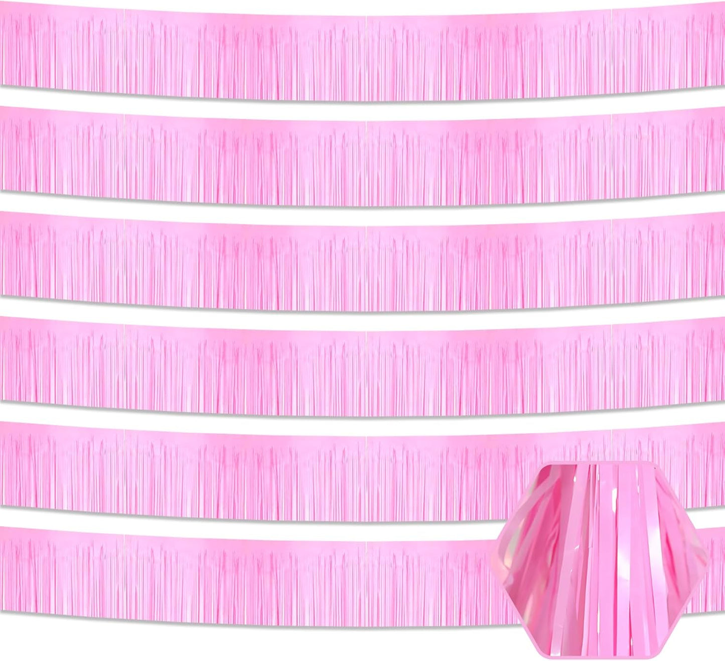 6 Pack 10 Feet Macaron Pink Foil Fringe Garland Metallic Tinsel Streamers Banner Wall Hanging Curtain Backdrop for Parade Floats, Birthday, Graduate, Mother's Day, Wedding Party Decoration