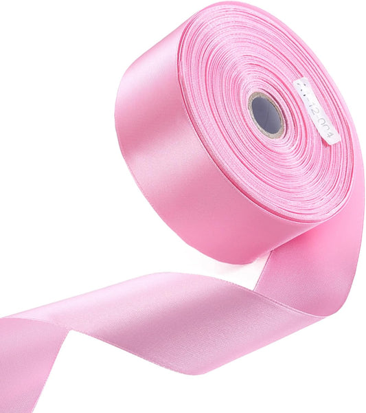 1-1/2" x 50 Yards Pink Satin Ribbon Single Faced Fabric Ribbons for Gift Wrapping, Crafting, Floral Arrangements, Flower Bouquet, Wedding, Home Decor