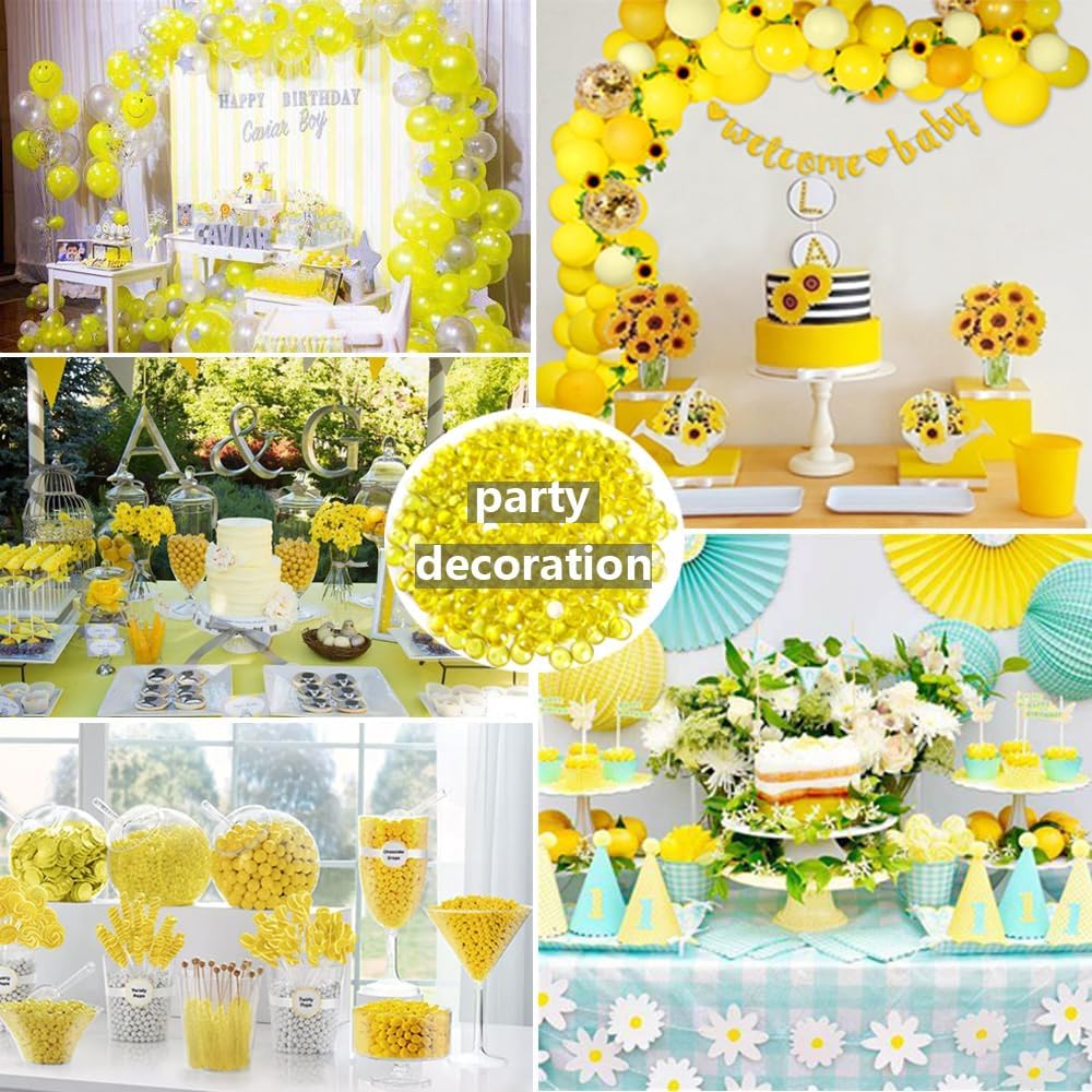 630 PCS Yellow Acrylic Flat Marbles Decorative Gems Table Confetti for Vase Fillers,Table Scatters,Floral Display,Fall Decor,Party Decoration,15 OZ