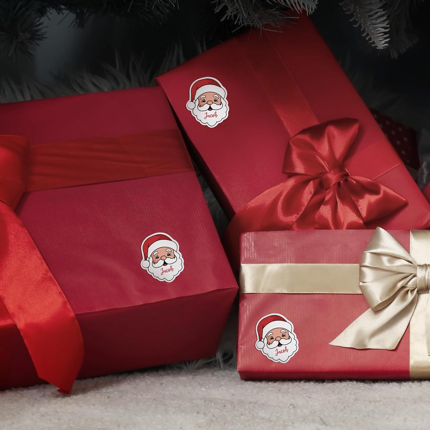 CALLIE Personalized Christmas Stickers with Custom Name, Waterproof Custom Christmas Name Tags Stickers, Peel and Stick Christmas Gift Tags (Cute Santa Claus)
