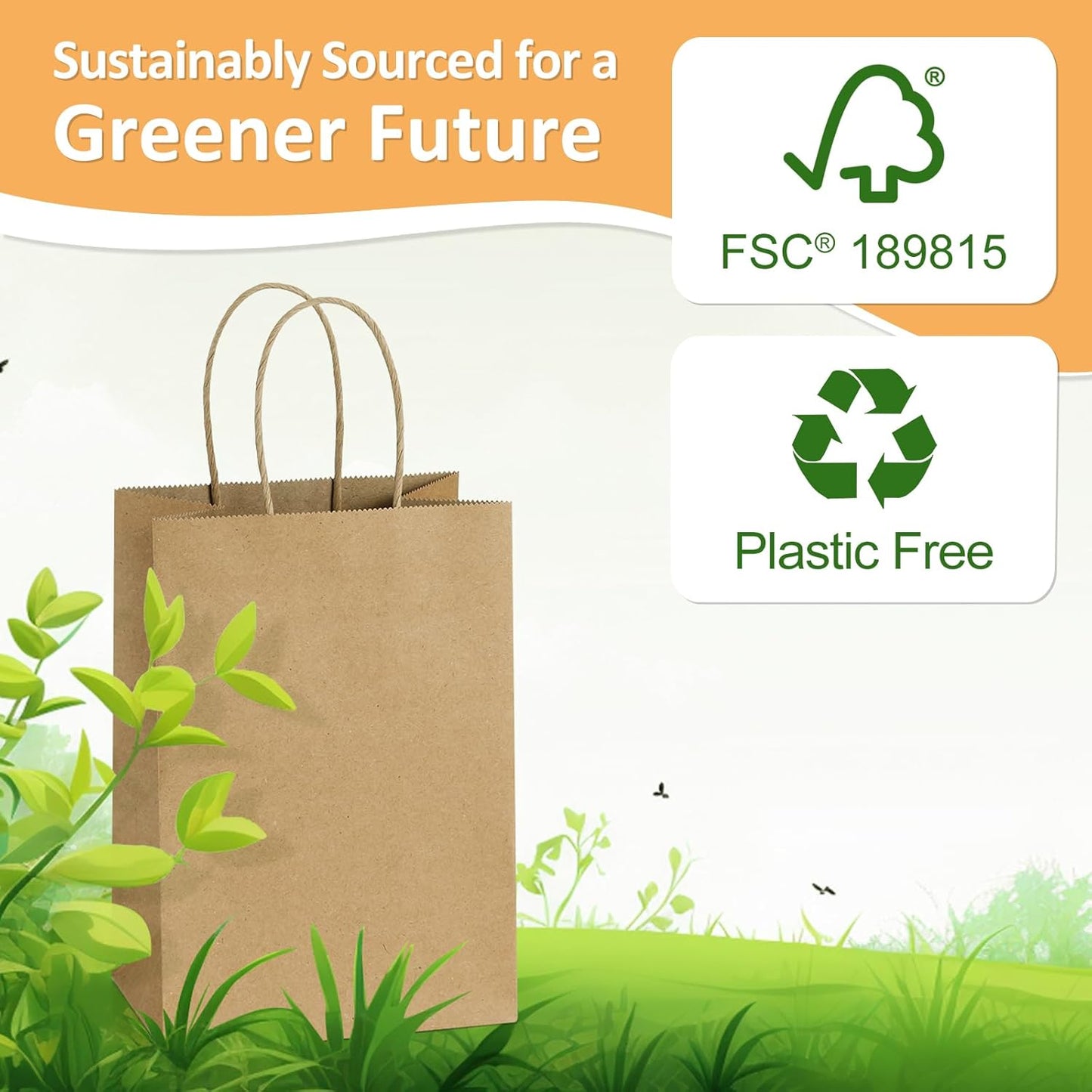 BagDream 150 Pack Small Gift Bags Bulk 5.25x3x8 Inch Natural Kraft Paper Gift Bags with Handles Shopping Merchandise Retail Business Wholesale Birthday Party Favors Bags Brown Paper Sacks