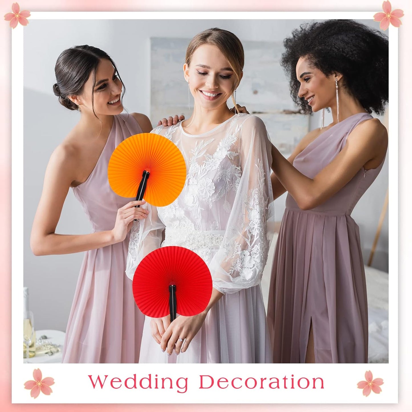 Handepo 200 Pieces Wedding Fans Folding Paper Fans Paper Fans Round Shaped Folding Fans Handheld Fan with Plastic Handle for Wedding Celebration Birthday Party Favor (Bright Colors)