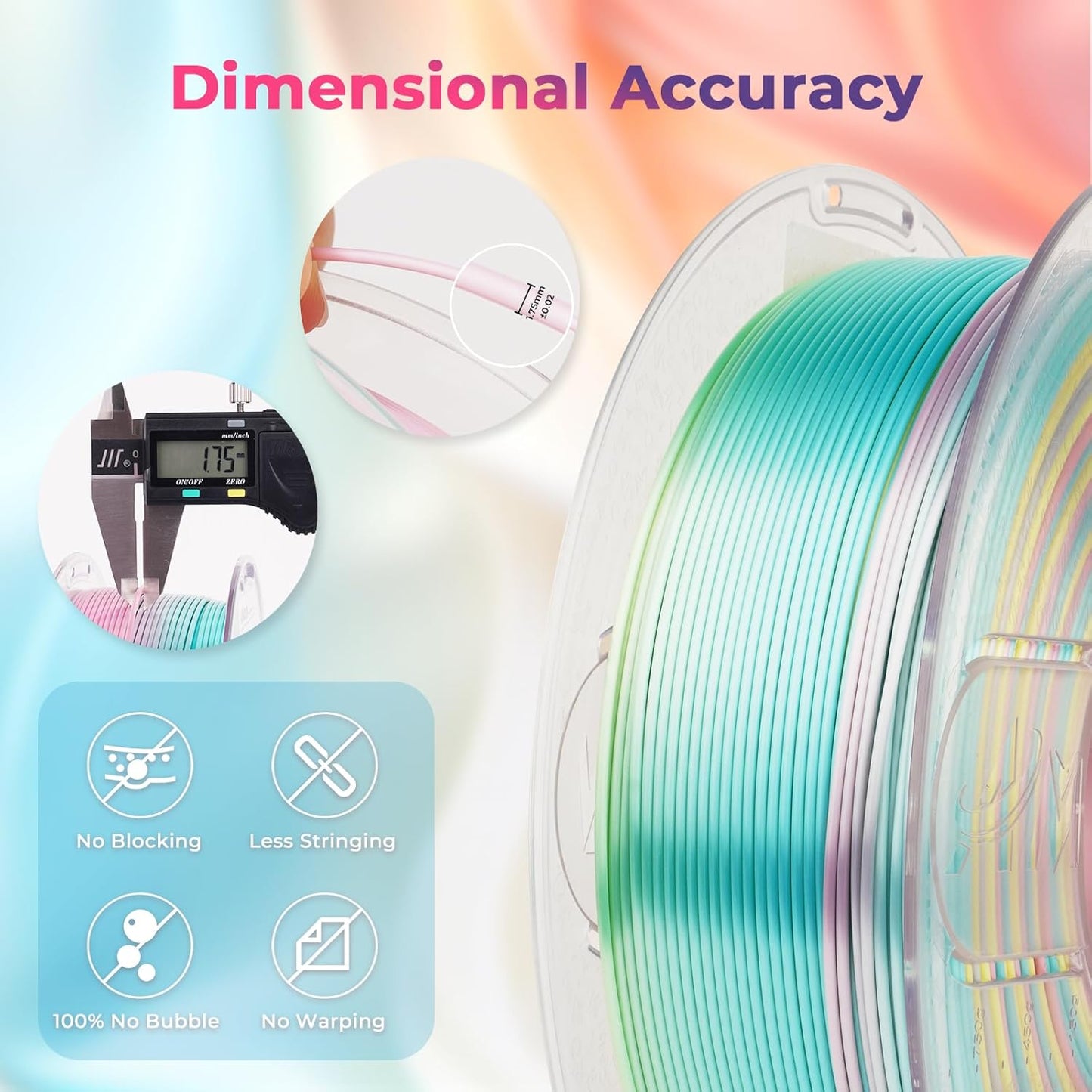 AMOLEN Silk PLA 3D Printer Filament, Shiny Multicolor Rainbow PLA Filament 1.75mm, Fast Gradient Color Change PLA 3D Printing Filament for Most FDM 3D Printer, Yellow Pink Blue, 1kg (2.2lbs)