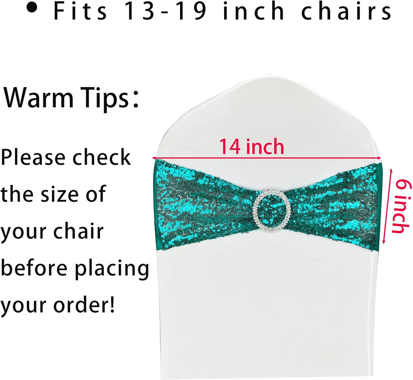 25 Pcs Chair Sashes Sequin Stretch Chair Bands Spandex Polyester Bows for Party Hotel Wedding Banquets Decoration - Teal