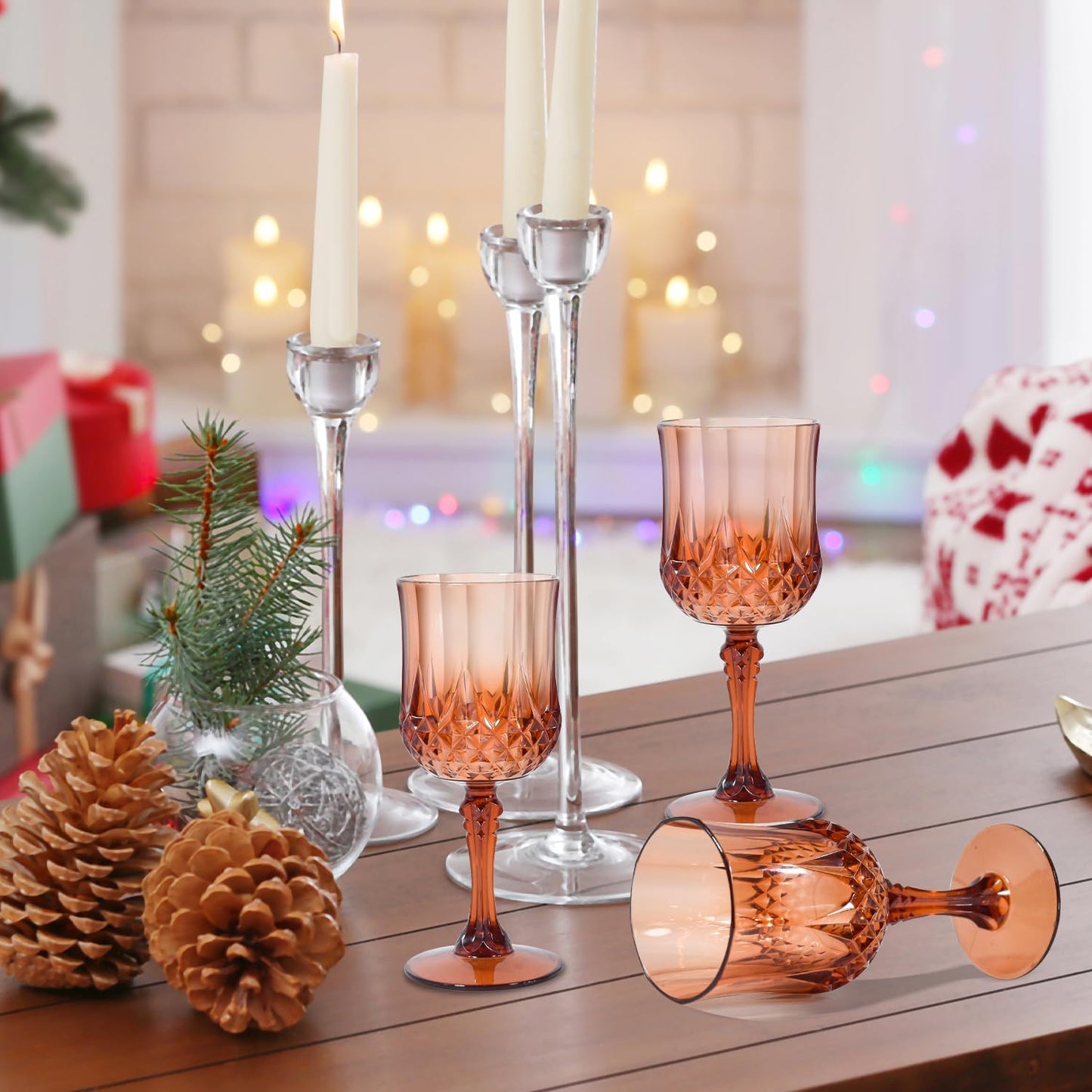 24 Pcs Plastic Rose Gold Stemmed Wine Glasses, 7oz, Unbreakable, BPA-free, Dishwasher Safe, Perfect for Weddings, Parties, and Everyday Use