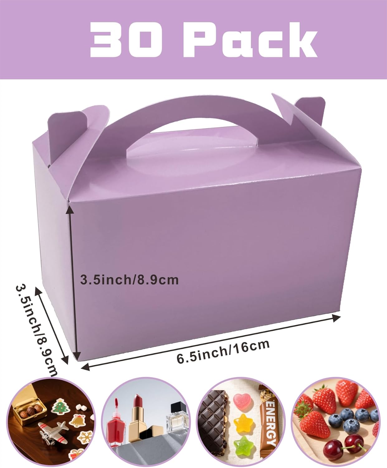 30-Pack Lavender Mist Gable Treat Boxes with Handles, 6" Pop-Up Party Favor Gift Boxes for Birthday,Wedding,Baby Shower, Eco-Friendly Candy, Cookie, Goodie Bags for Kids, Bachelorette Decor