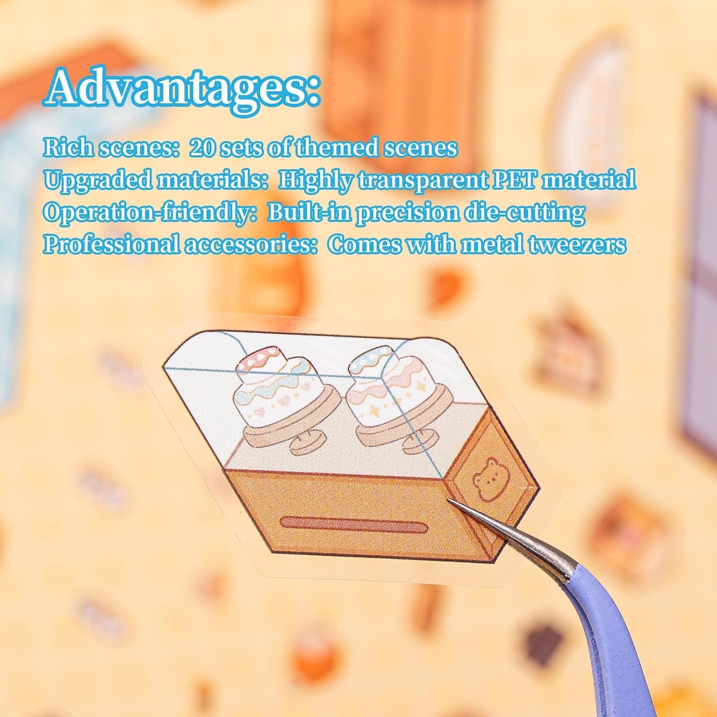 20 Sets 3D House Stickers with Metal Tweezers | DIY Miniature House Scenes Kit for Adults, Cute 3D Cartoon Scene Stickers | Therapy Craft, Relief Stress Pass The Time