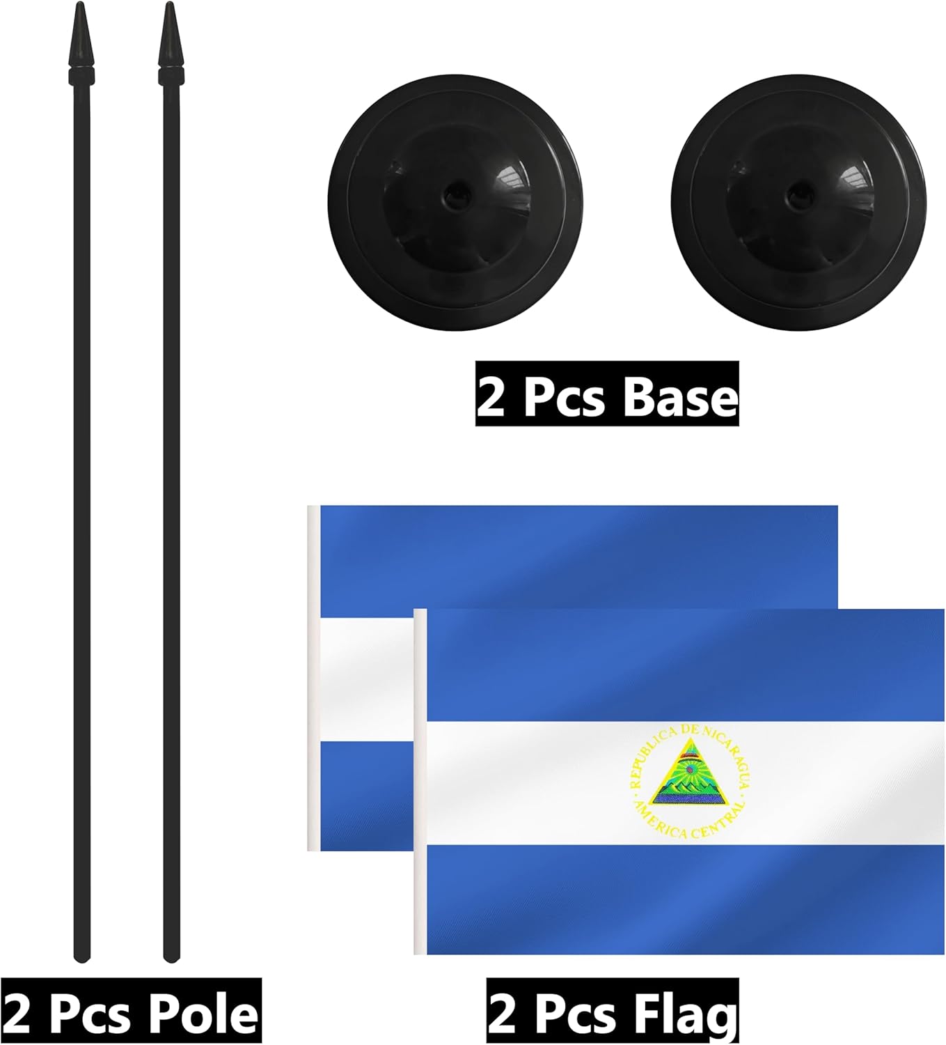2 Pack Nicaragua Desk Flag Set, Nicaraguan Desktop Small Miniature Table Office Flag with 12" Black Pole and Black Base, Offices, Classroom, Home, Festival Decoration (Nicaragua)