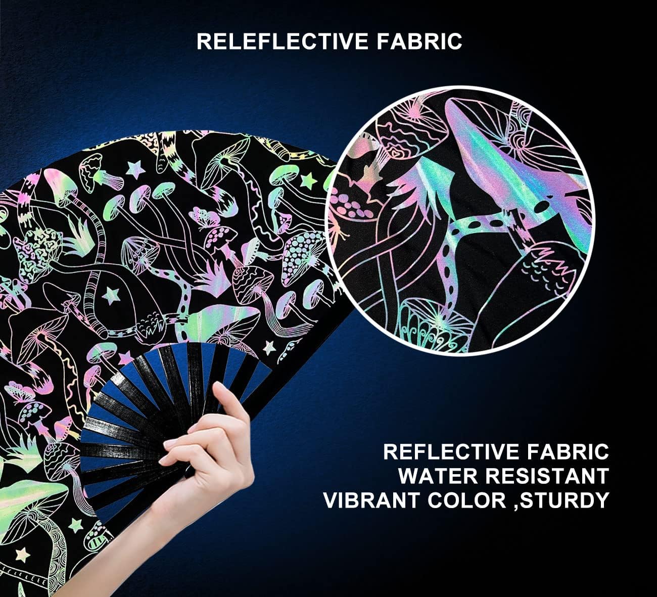 Amajiji Large Rave Folding Hand Fan Clacking Fans for Line Dancing Clap Fan for Boots On The Ground Dance,Party,Decoration,Festival (Mushroom)