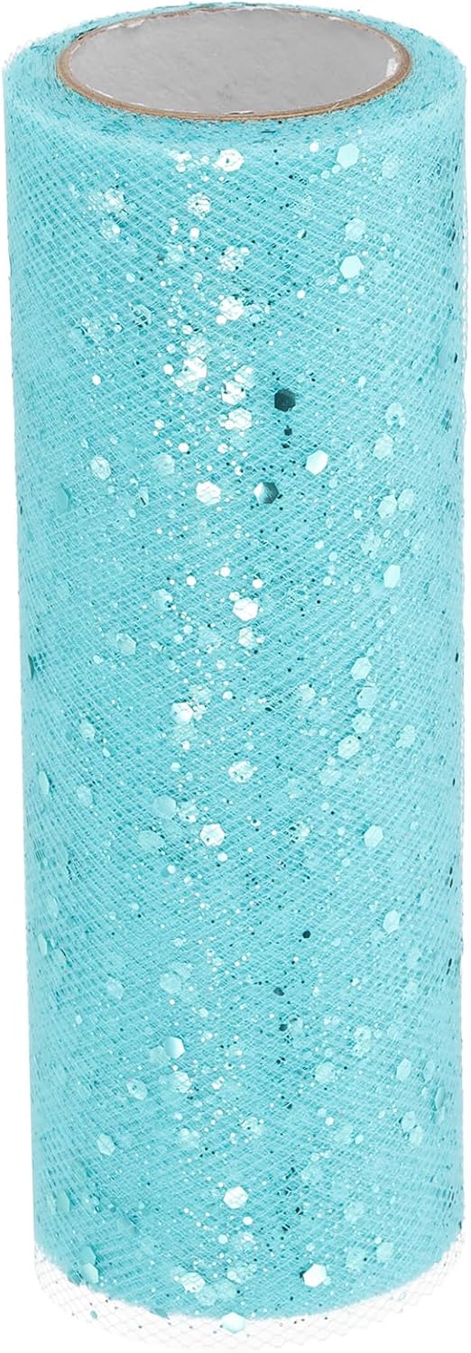 PATIKIL Tulle Fabric Rolls, 6 Inch by 10 Yards Fabric Spool Tulle Sparkling Ribbon Netting Sequin for DIY Tutu Skirts Crafts Wedding Party Decorations, Teal Blue