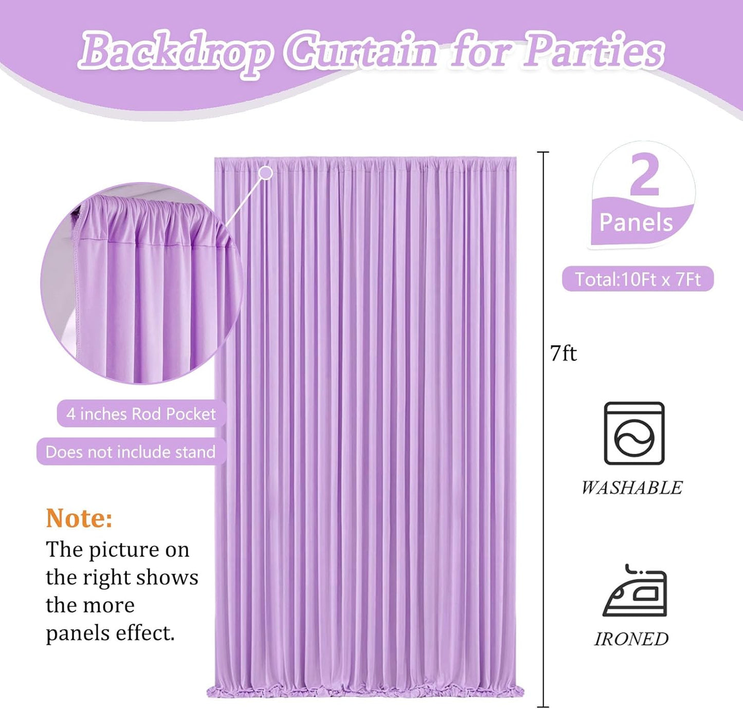 10 x 7 Feet Light Purple Backdrop Curtain for Partie, Background Curtains for Photoshoot, Birthday, Wedding, Halloween, Thanksgiving, Christmas Day, New Year Party Decorations 5Ft x 7Ft, 2 Panels