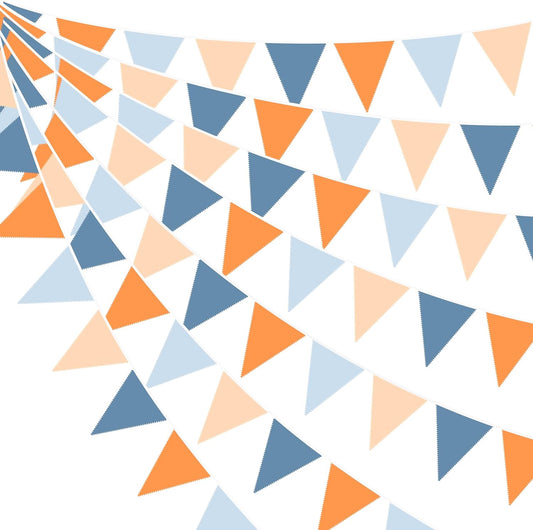 32Ft Orange Blue Party Decorations Dusty Blue Orange Pennant Banner Fabric Triangle Flag Garland Streamers for Dog Birthday Outer Space Baby Shower Home Nursery Outdoor Garden Decor Supplies