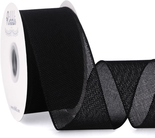 Ribbli Black Burlap Wired Ribbon, 2-1/2” Inch x Continuous 20 Yard, Black Wired Ribbon for Wreaths,Big Bows,Tree Decoration,Outdoor Decoration