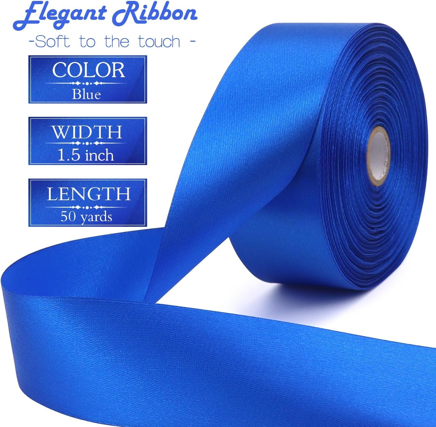 Blue Solid Satin Ribbon 1-1/2 Inch 50 Yards Solid Polyester Fabric Ribbon for Gift Wrapping Wedding Christmas Baby Shower Birthday Party Decoration Handmade Immortal Flower Craft